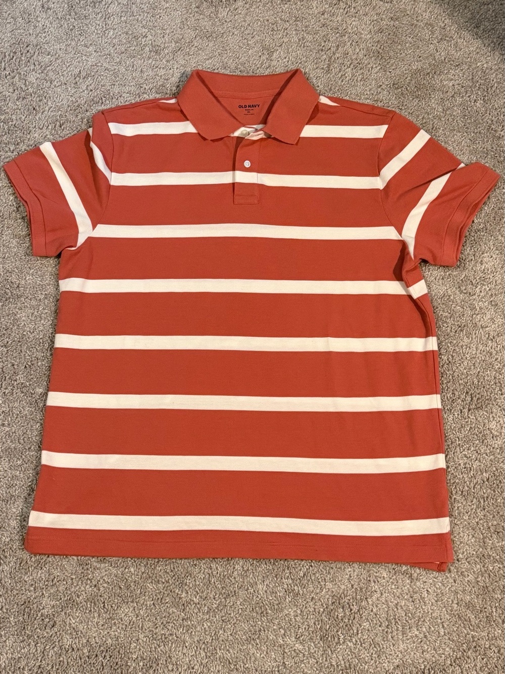 Old Navy Men’s Large Burnt Coral & White Striped Polo Shirt NWT